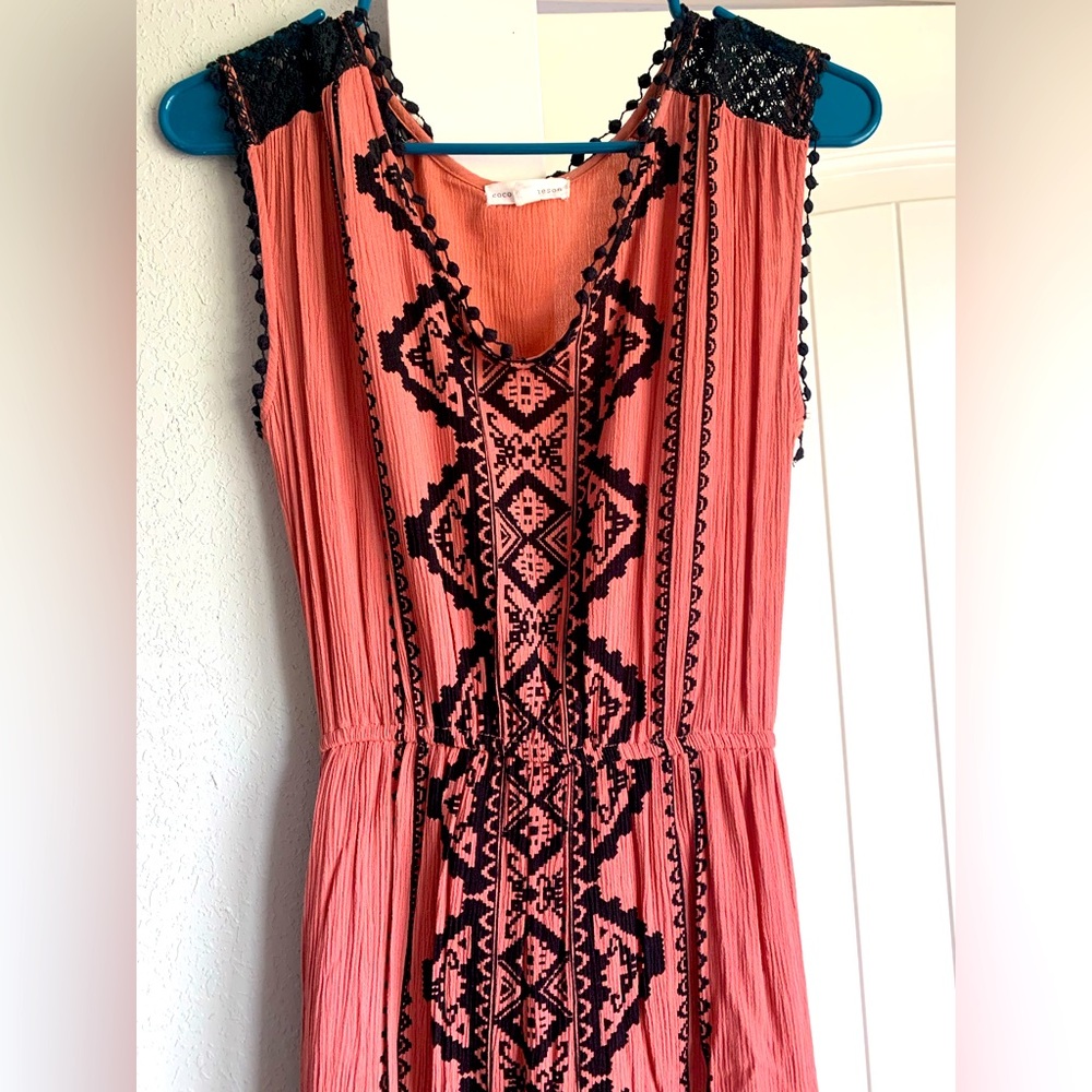 Coral and Black Bohemian Maxi Dress